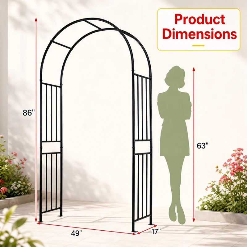 SUGIFT 7.2 FT Garden Arch Trellis, Freestanding Steel Arbor for Climbing Plants Roses Vines Wedding Backdrop Outdoor Yard Patio Decor, Black