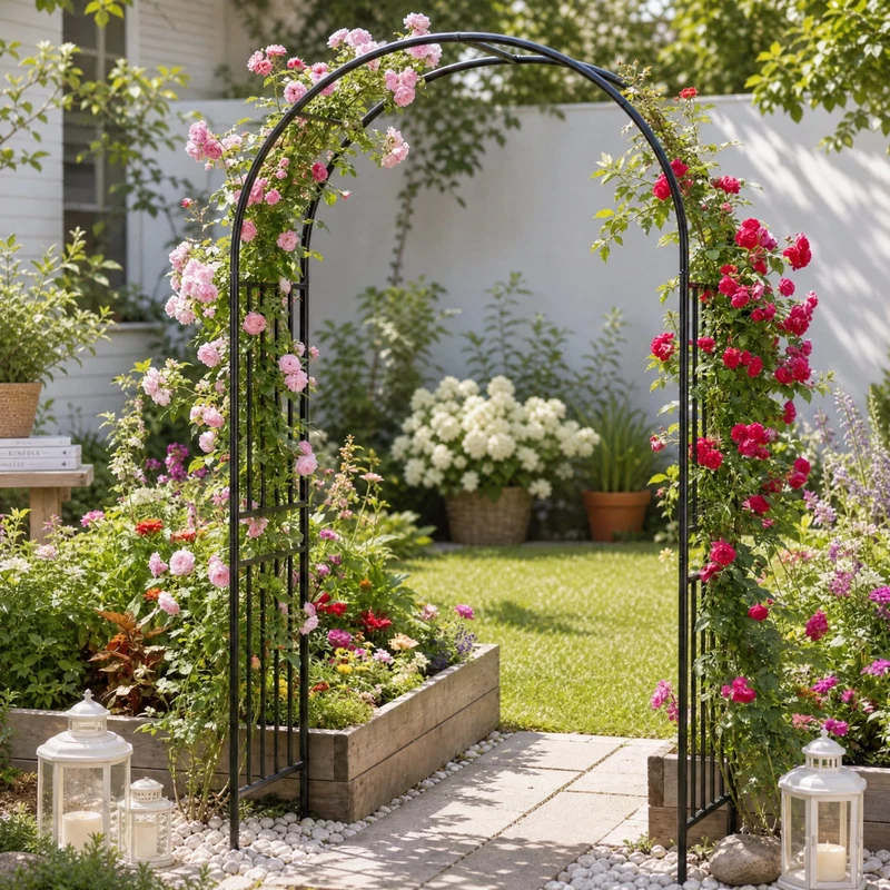 SUGIFT 7.2 FT Garden Arch Trellis, Freestanding Steel Arbor for Climbing Plants Roses Vines Wedding Backdrop Outdoor Yard Patio Decor, Black