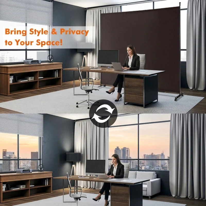 SUGIFT 6 Feet Single Panel Rolling Room Divider with Smooth Wheels, Freestanding Privacy Screen Partition for Bedroom Office Living Room, Brown,