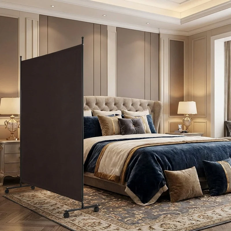 SUGIFT 6 Feet Single Panel Rolling Room Divider with Smooth Wheels, Freestanding Privacy Screen Partition for Bedroom Office Living Room, Brown,