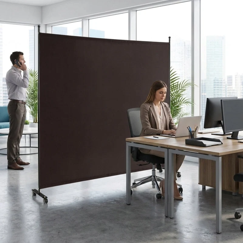 SUGIFT 6 Feet Single Panel Rolling Room Divider with Smooth Wheels, Freestanding Privacy Screen Partition for Bedroom Office Living Room, Brown,