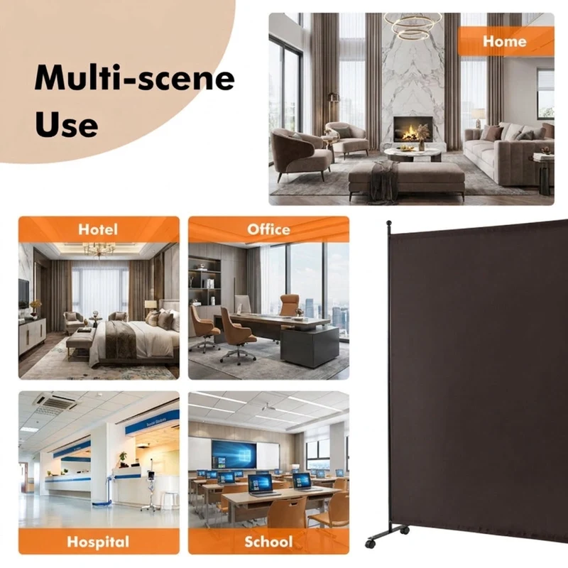 SUGIFT 6 Feet Single Panel Rolling Room Divider with Smooth Wheels, Freestanding Privacy Screen Partition for Bedroom Office Living Room, Brown,