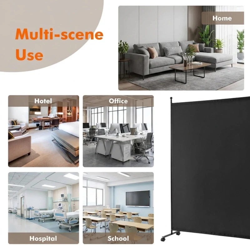 SUGIFT 6 Feet Single Panel Rolling Room Divider with Smooth Wheels, Freestanding Privacy Screen Partition for Bedroom Office Living Room, Black,