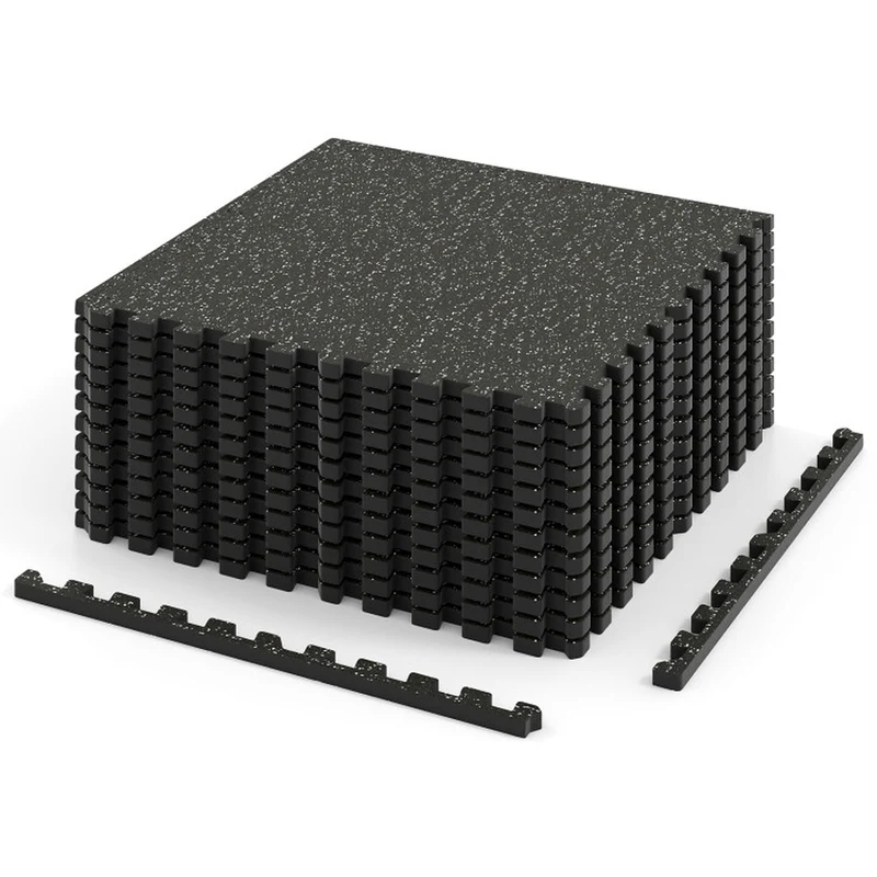 SUGIFT 48 Sq Ft Interlocking Floor Mat Set, 0.79 Inch Thick Rubber Top Gym Flooring Tiles with Borders for Home Garage Workout Room, Black Gray