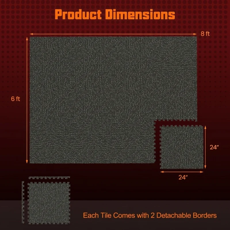 SUGIFT 48 Sq Ft Interlocking Floor Mat Set, 0.79 Inch Thick Rubber Top Gym Flooring Tiles with Borders for Home Garage Workout Room, Black Gray