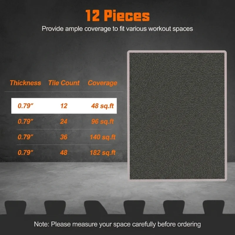 SUGIFT 48 Sq Ft Interlocking Floor Mat Set, 0.79 Inch Thick Rubber Top Gym Flooring Tiles with Borders for Home Garage Workout Room, Black Gray