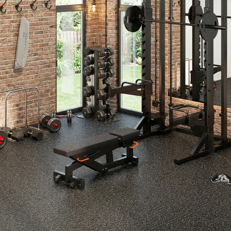 SUGIFT 48 Sq Ft Interlocking Floor Mat Set, 0.79 Inch Thick Rubber Top Gym Flooring Tiles with Borders for Home Garage Workout Room, Black Gray