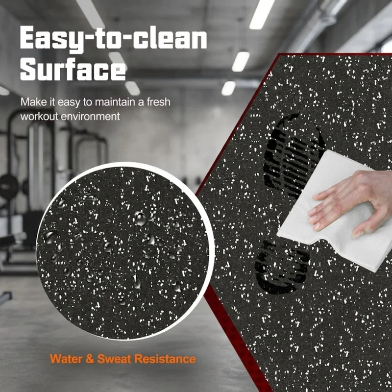 SUGIFT 48 Sq Ft Interlocking Floor Mat Set, 0.79 Inch Thick Rubber Top Gym Flooring Tiles with Borders for Home Garage Workout Room, Black Gray
