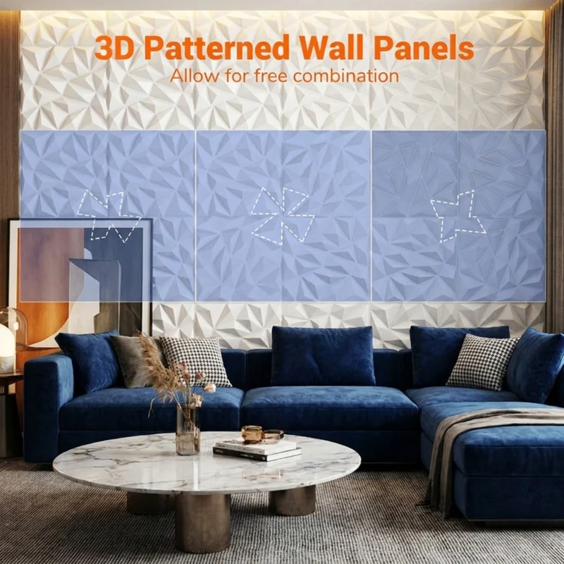 SUGIFT 40 Pack 3D Wall Panels Diamond Pattern, Decorative Wall Panels for Living Room Bedroom Office Ceiling Accent Wall, Paintable Wall Art, White