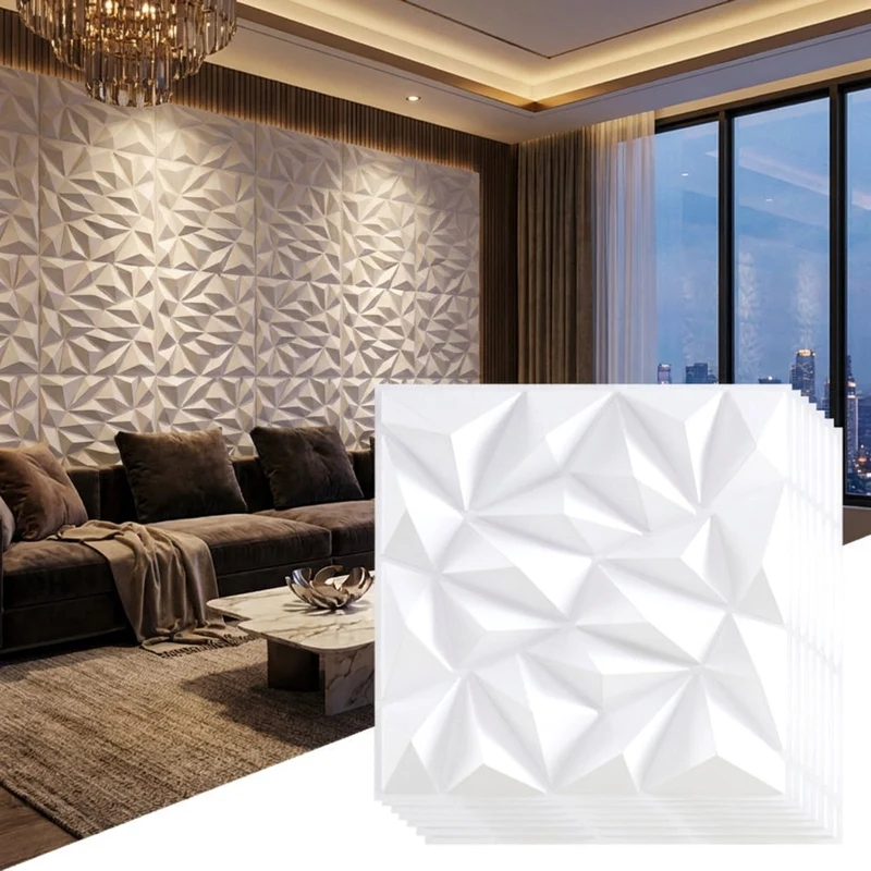 SUGIFT 40 Pack 3D Wall Panels Diamond Pattern, Decorative Wall Panels for Living Room Bedroom Office Ceiling Accent Wall, Paintable Wall Art, White