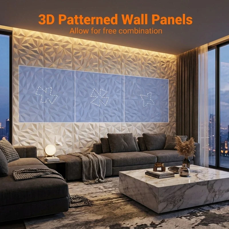 SUGIFT 20 Pack 3D Wall Panels with Diamond Pattern, Decorative PVC Wall Art Panels for Living Room Bedroom TV Background Ceiling Decor, White