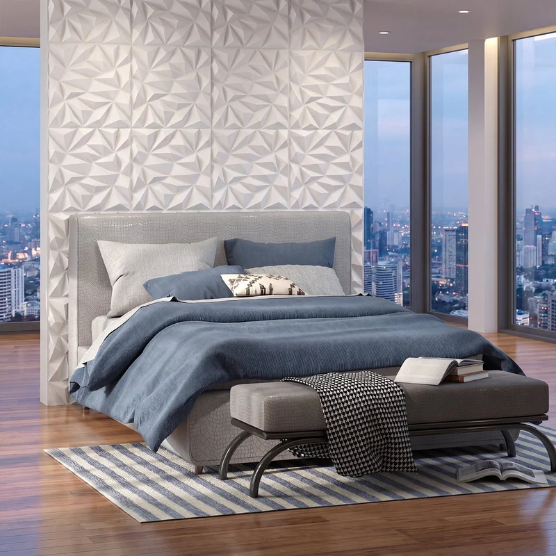 SUGIFT 20 Pack 3D Wall Panels with Diamond Pattern, Decorative PVC Wall Art Panels for Living Room Bedroom TV Background Ceiling Decor, White