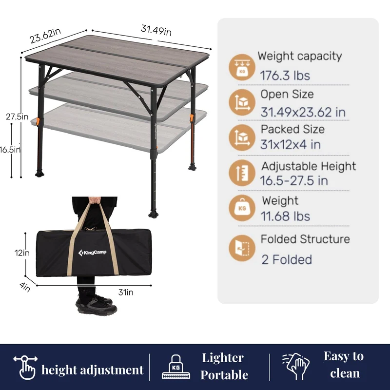 KingCamp GRANITE P8060 Folding Fiberglass Table