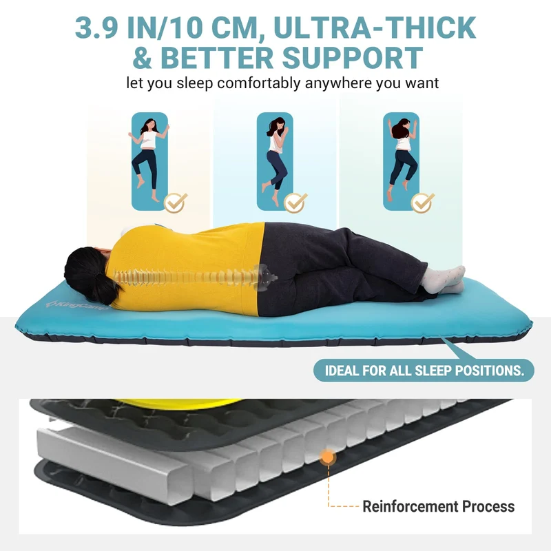 KingCamp SUPER LIGHT COMFORT 10 Single Air Pad - 4" Memory Foam Sleeping Pad