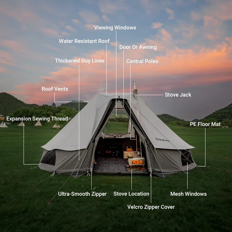 KHAN VILLA 15FT TC Canvas Glamping Tent with Stove Jack