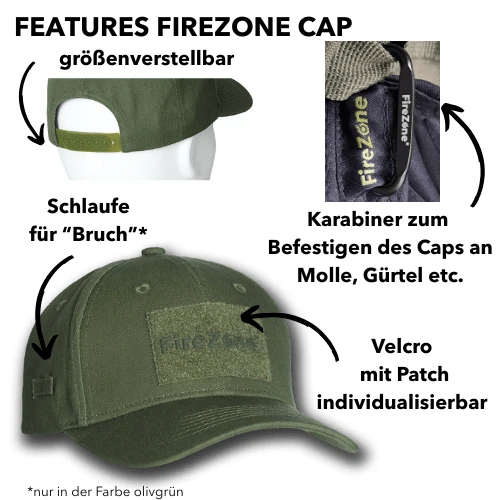 Baseball Cap Mütze mit Patchfläche & Karabiner für Feuerwehr,THW & Outdoor & Jagd