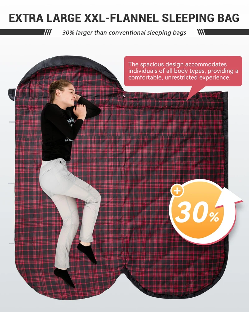 43F Plus Size Flannel 3-4 Season Sleeping Bag