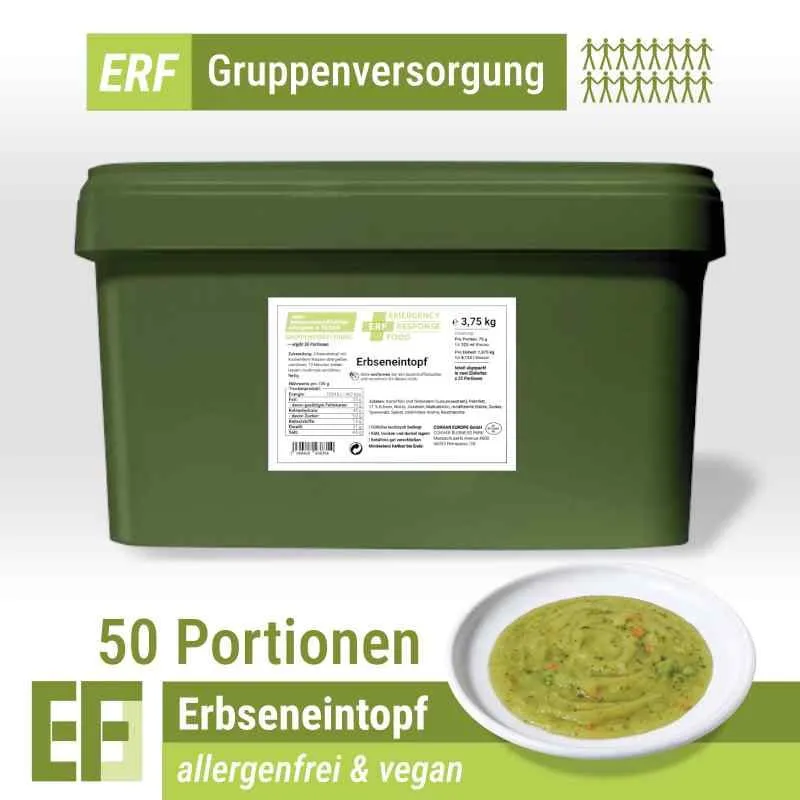 ERF Erbseneintopf (3,75kg) (ESL) 2 x 25 Portionen | allergene-freie Notfallverpflegung