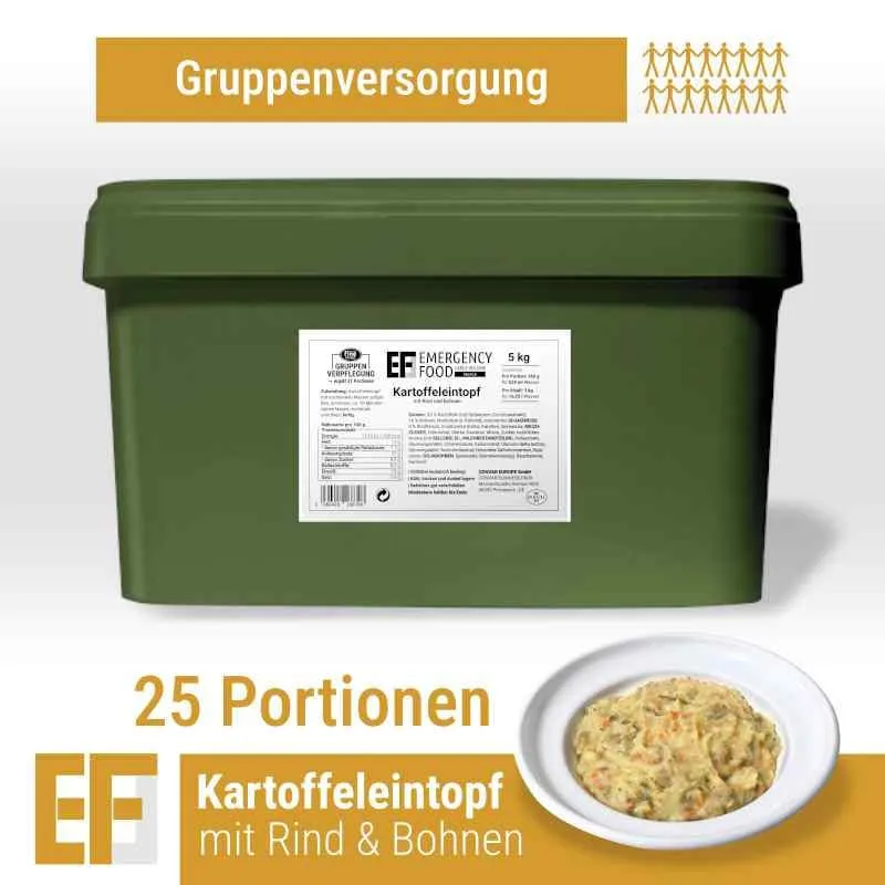 EF MEALS Deftiger Kartoffeltopf mit Rind und Bohnen und Croutons (4kg) (ESL) 25 Portionen