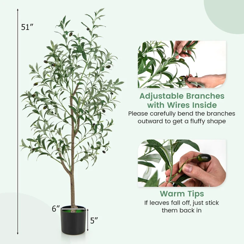 SUGIFT 4.5 Feet Artificial Olive Tree Set of 2, Faux Tree Fake Potted Plant with Realistic Fruits and Pot for Indoor Living Room Decor, Green White