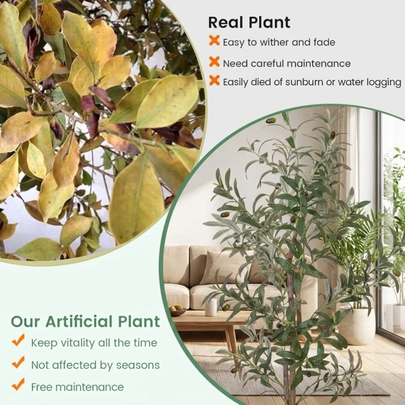SUGIFT 4.5 Feet Artificial Olive Tree Set of 2, Faux Tree Fake Potted Plant with Realistic Fruits and Pot for Indoor Living Room Decor, Green White