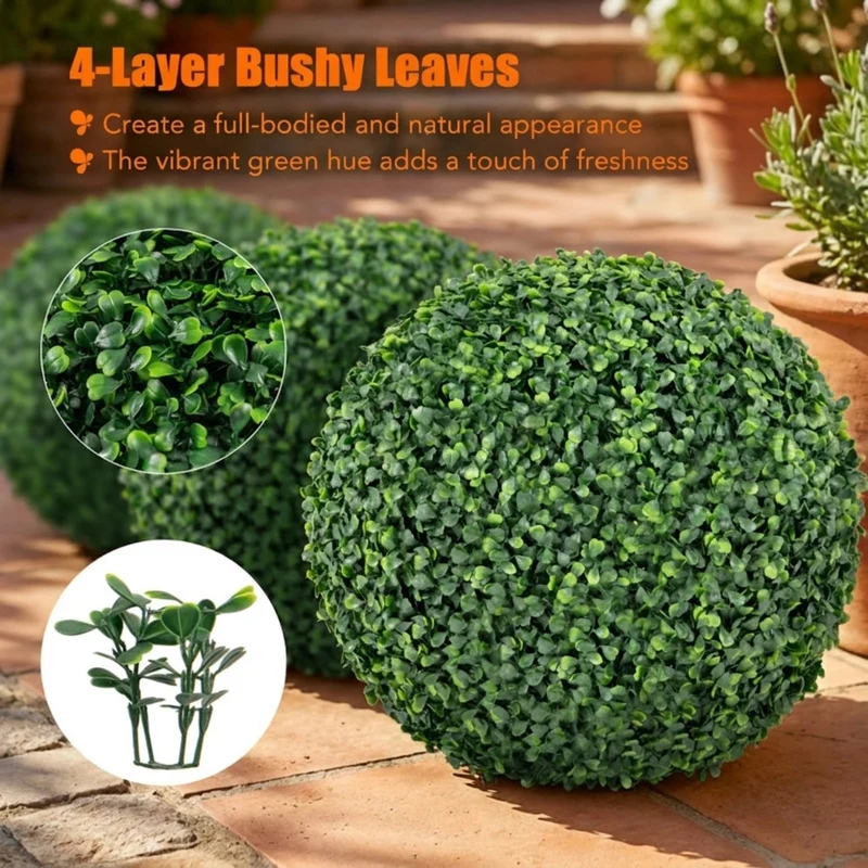 SUGIFT 2 Pieces 16 Inch Artificial Plant Boxwood Topiary Balls, Faux Greenery Spheres for Patio Garden Front Door Decor, Fake Boxwood, Green