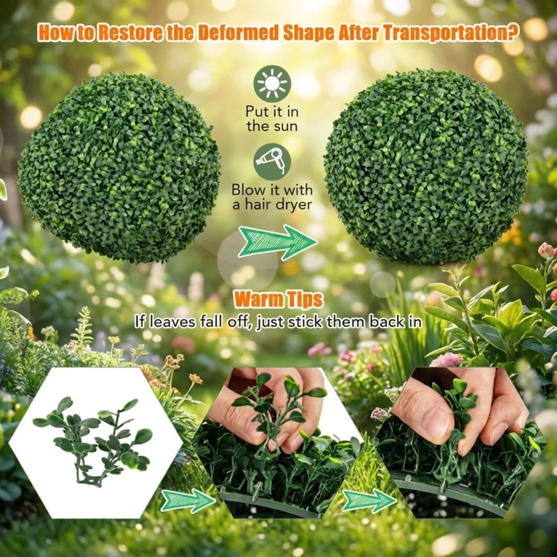 SUGIFT 2 Pieces 16 Inch Artificial Plant Boxwood Topiary Balls, Faux Greenery Spheres for Patio Garden Front Door Decor, Fake Boxwood, Green