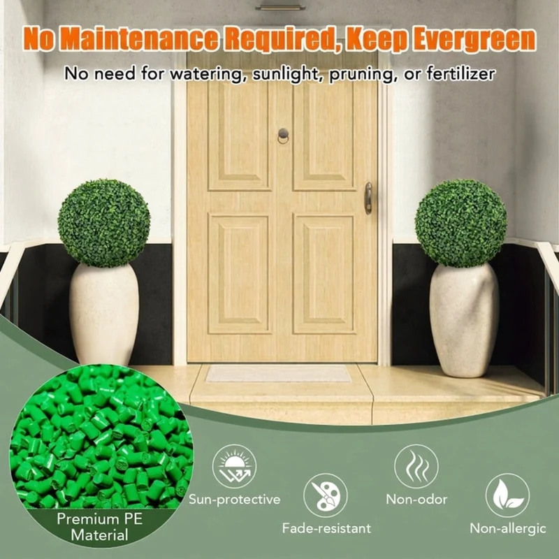 SUGIFT 2 Pieces 16 Inch Artificial Plant Boxwood Topiary Balls, Faux Greenery Spheres for Patio Garden Front Door Decor, Fake Boxwood, Green