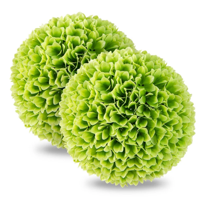SUGIFT 2 Pieces Artificial Topiary Balls, Faux Boxwood Decorative Balls with Green Leaves for Indoor Outdoor Porch Wedding Centerpiece Decor, Green