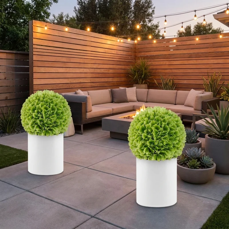 SUGIFT 2 Pieces Artificial Topiary Balls, Faux Boxwood Decorative Balls with Green Leaves for Indoor Outdoor Porch Wedding Centerpiece Decor, Green