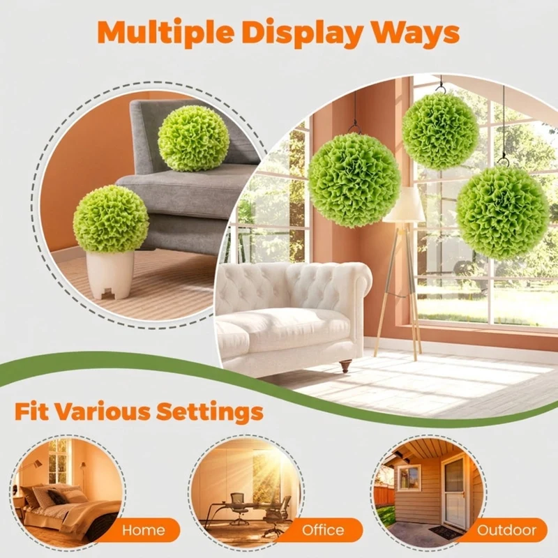 SUGIFT 2 Pieces Artificial Topiary Balls, Faux Boxwood Decorative Balls with Green Leaves for Indoor Outdoor Porch Wedding Centerpiece Decor, Green