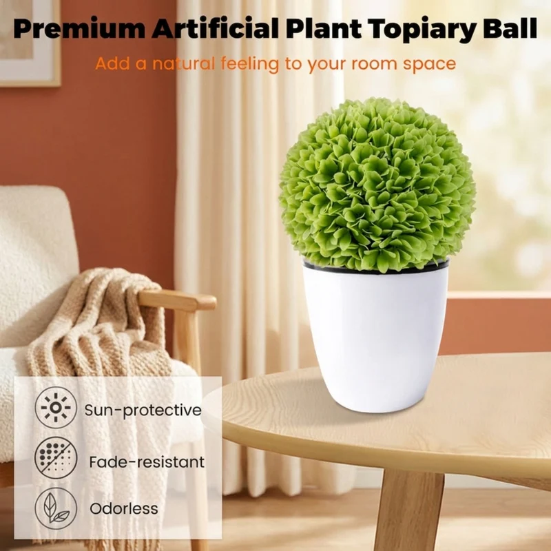 SUGIFT 2 Pieces Artificial Topiary Balls, Faux Boxwood Decorative Balls with Green Leaves for Indoor Outdoor Porch Wedding Centerpiece Decor, Green