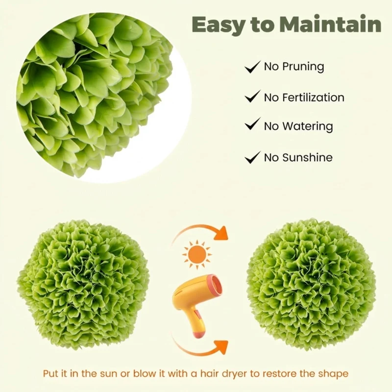SUGIFT 2 Pieces Artificial Topiary Balls, Faux Boxwood Decorative Balls with Green Leaves for Indoor Outdoor Porch Wedding Centerpiece Decor, Green