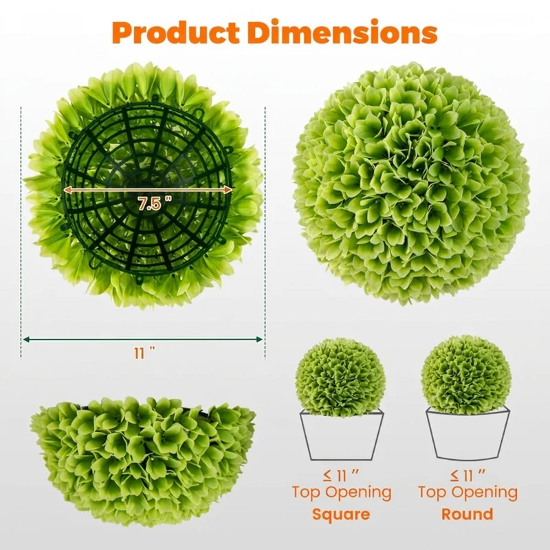 SUGIFT 2 Pieces Artificial Topiary Balls, Faux Boxwood Decorative Balls with Green Leaves for Indoor Outdoor Porch Wedding Centerpiece Decor, Green