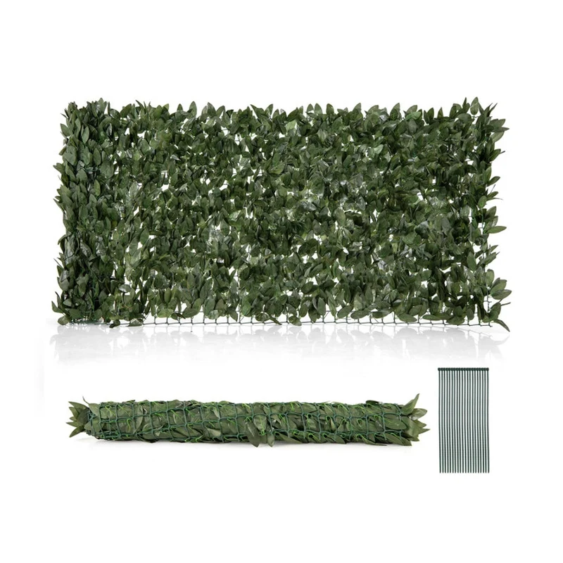 SUGIFT Artificial Lily Leaf Privacy Fence, Faux Greenery Expandable Hedge Screen for Garden Yard Balcony Deck Outdoor Wall Decor, Dark Green