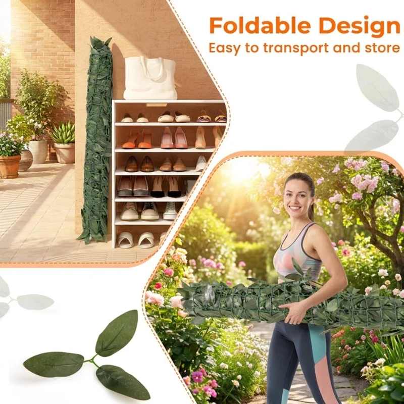 SUGIFT Artificial Lily Leaf Privacy Fence, Faux Greenery Expandable Hedge Screen for Garden Yard Balcony Deck Outdoor Wall Decor, Dark Green