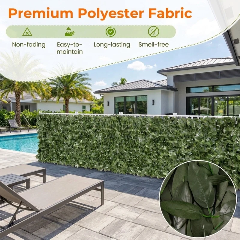 SUGIFT Artificial Lily Leaf Privacy Fence, Faux Greenery Expandable Hedge Screen for Garden Yard Balcony Deck Outdoor Wall Decor, Dark Green