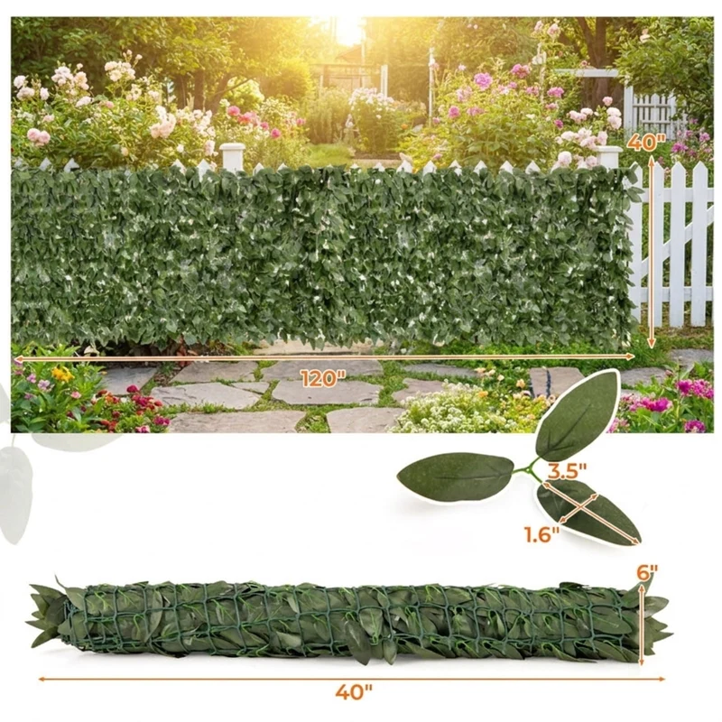 SUGIFT Artificial Lily Leaf Privacy Fence, Faux Greenery Expandable Hedge Screen for Garden Yard Balcony Deck Outdoor Wall Decor, Dark Green