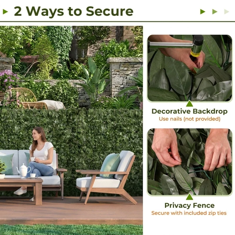SUGIFT Artificial Lily Leaf Privacy Fence, Faux Greenery Expandable Hedge Screen for Garden Yard Balcony Deck Outdoor Wall Decor, Dark Green