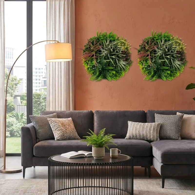 SUGIFT 2 Pack Square Framed Artificial Plant Foliage Wall Art, Faux Greenery Panels for Living Room Bedroom Wall Decor, Fake Boxwood, Green Brown