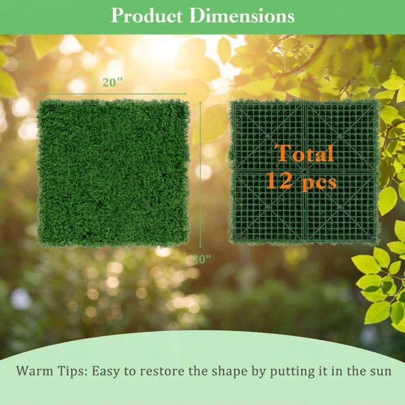 SUGIFT 12 Pieces Artificial Grass Wall Panels, 20 x 20 Inch Faux Greenery Hedge Panel for Outdoor Garden Yard Balcony Fence Backdrop Decor, Green