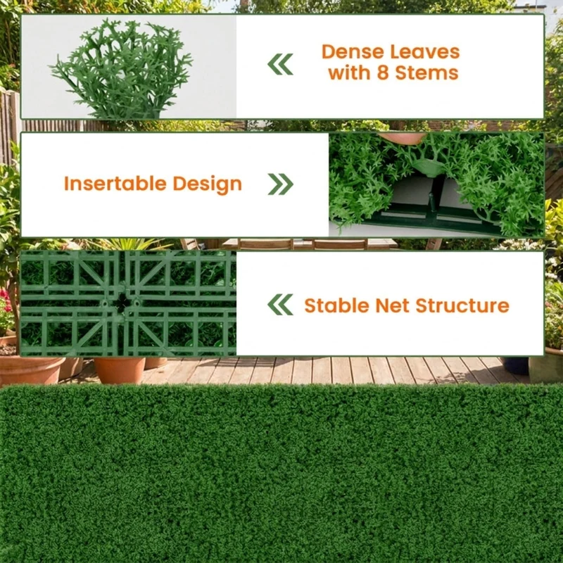 SUGIFT 12 Pieces Artificial Grass Wall Panels, 20 x 20 Inch Faux Greenery Hedge Panel for Outdoor Garden Yard Balcony Fence Backdrop Decor, Green