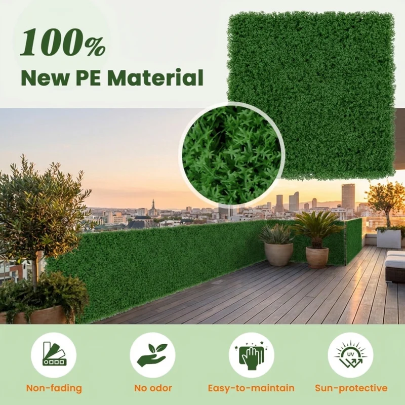 SUGIFT 12 Pieces Artificial Grass Wall Panels, 20 x 20 Inch Faux Greenery Hedge Panel for Outdoor Garden Yard Balcony Fence Backdrop Decor, Green