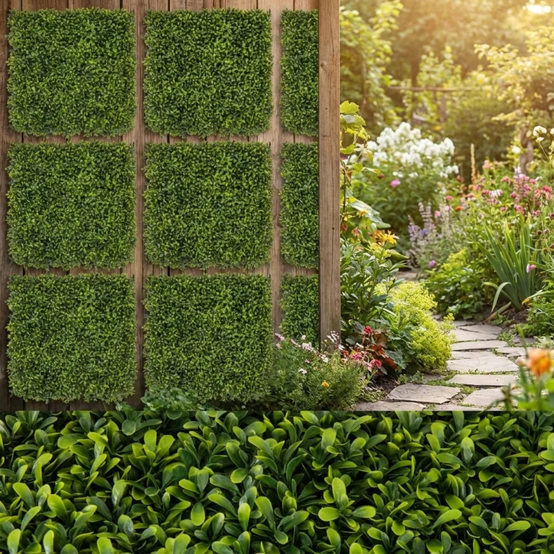 SUGIFT 12 Pieces 20 x 20 Inch Artificial Hedge Boxwood Panels, Faux Greenery Wall Panels for Indoor Outdoor Garden Fence Backdrop Decor, Green,