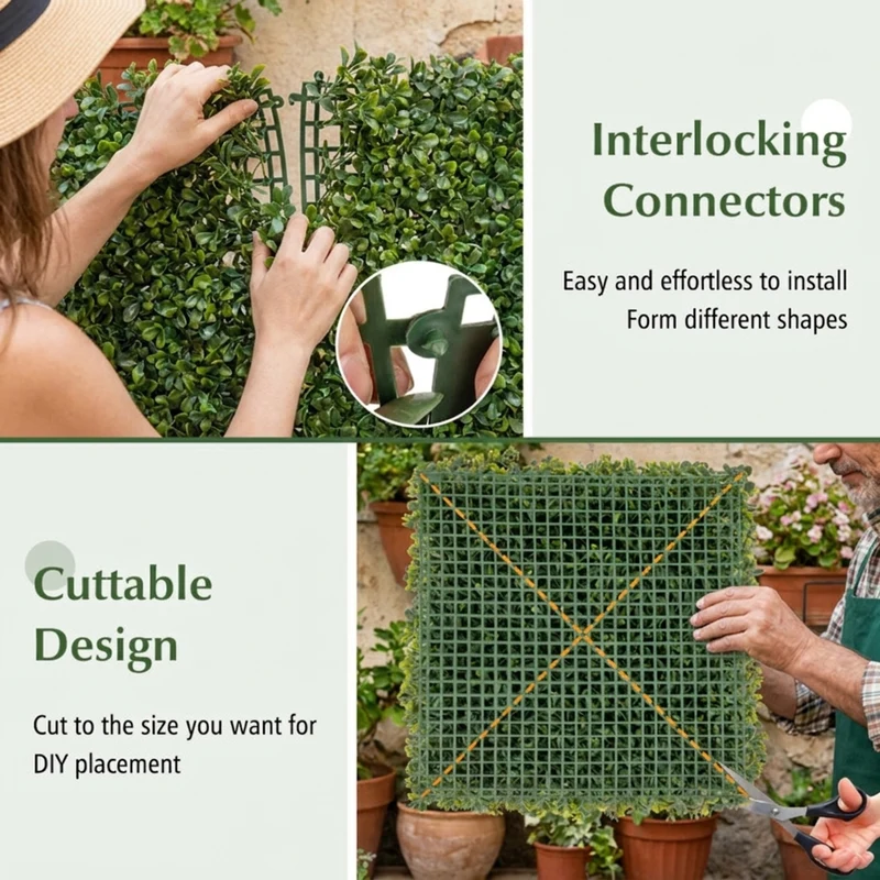 SUGIFT 12 Pieces 20 x 20 Inch Artificial Hedge Boxwood Panels, Faux Greenery Wall Panels for Indoor Outdoor Garden Fence Backdrop Decor, Green,