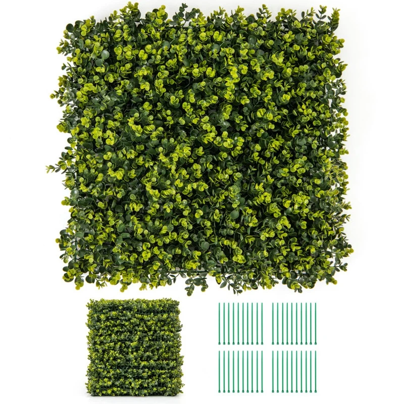SUGIFT 12 Pack 20 x 20 Inch Artificial Hedge Eucalyptus Panels, Faux Greenery Wall Panels for Indoor Outdoor Garden Fence Backdrop Decor, Green
