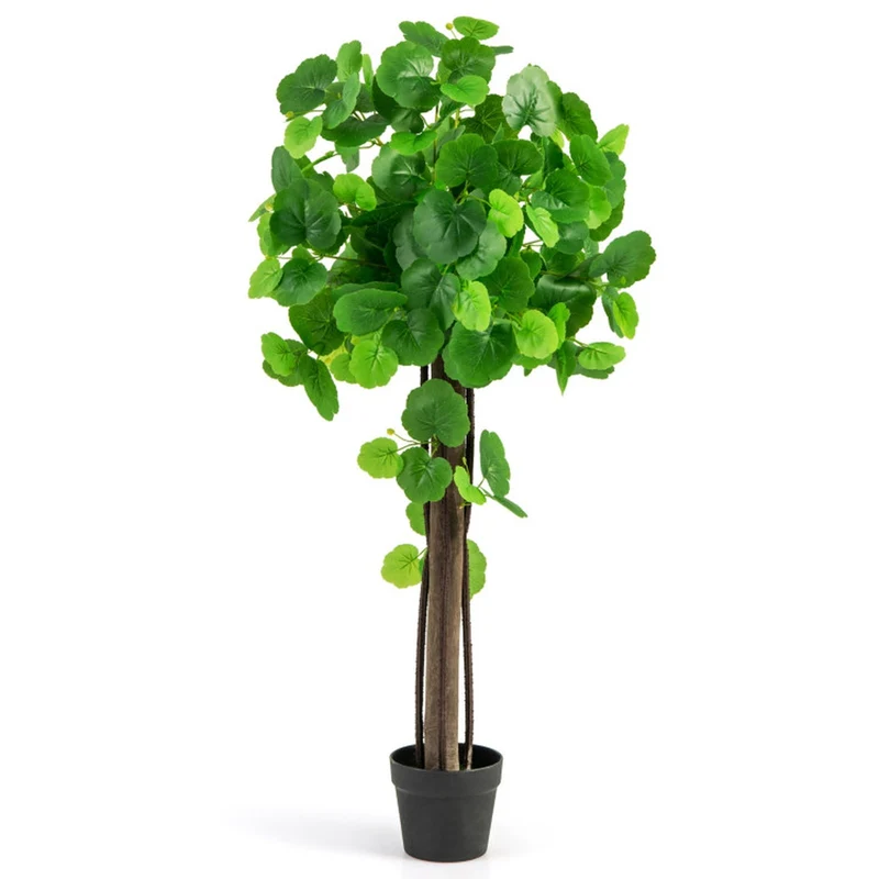 SUGIFT 44 Inch Artificial Tree Crabapple with Adjustable Branches, Faux Flowering Tree Indoor with Pot for Living Room Decor, Fake Blossom, Green