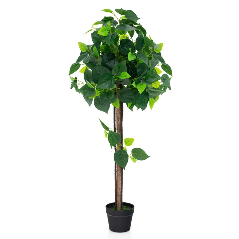 SUGIFT 45 Inch Artificial Hydrangea Tree with Real Wood Trunk, Faux Floral Plant with Green Leaves and Cement Pot for Indoor Living Room Decor, Green