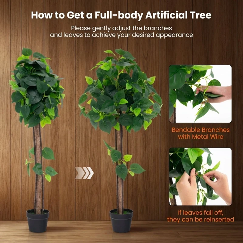 SUGIFT 45 Inch Artificial Hydrangea Tree with Real Wood Trunk, Faux Floral Plant with Green Leaves and Cement Pot for Indoor Living Room Decor, Green