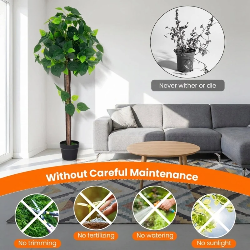 SUGIFT 45 Inch Artificial Hydrangea Tree with Real Wood Trunk, Faux Floral Plant with Green Leaves and Cement Pot for Indoor Living Room Decor, Green